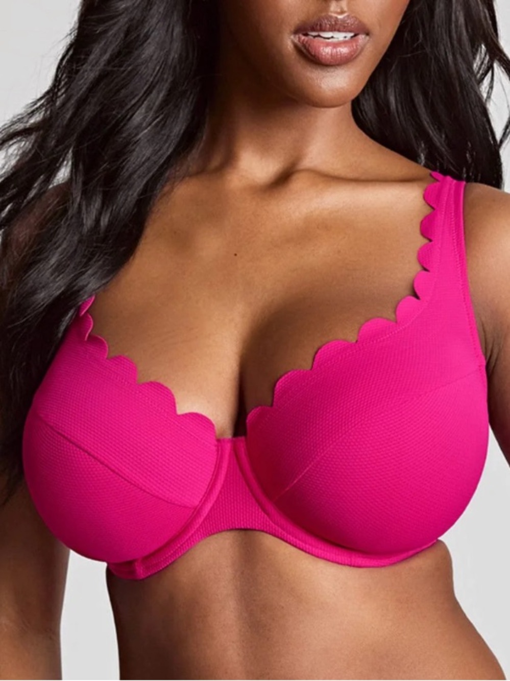 Panache Hot Pink Scallop-Trim Underwire Bikini Top